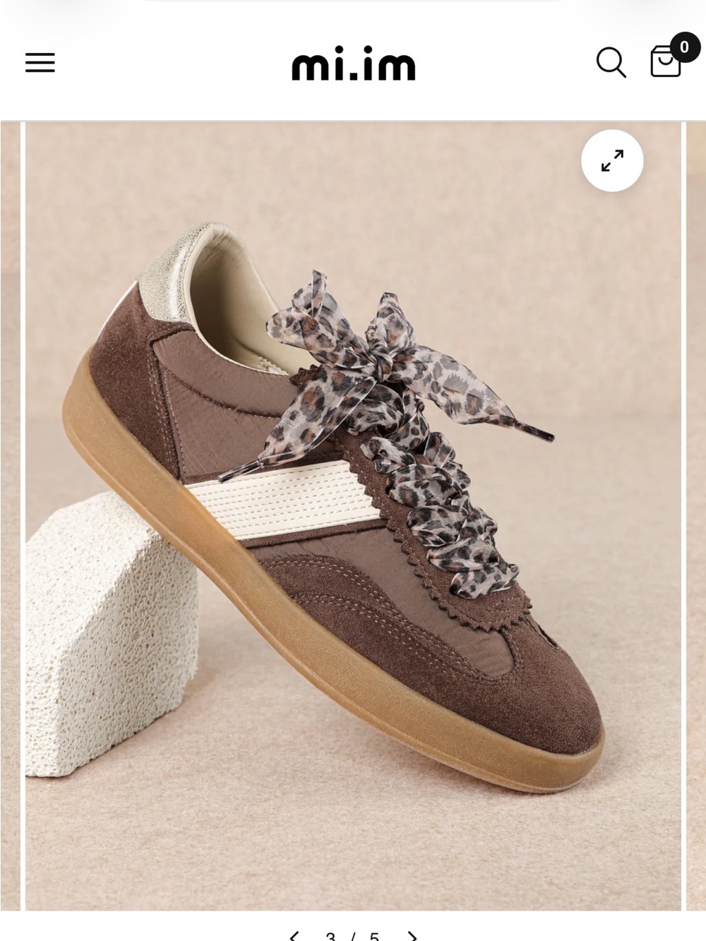 Mi.iM Brown Suede Sneakers with Leopard Ribbon Laces